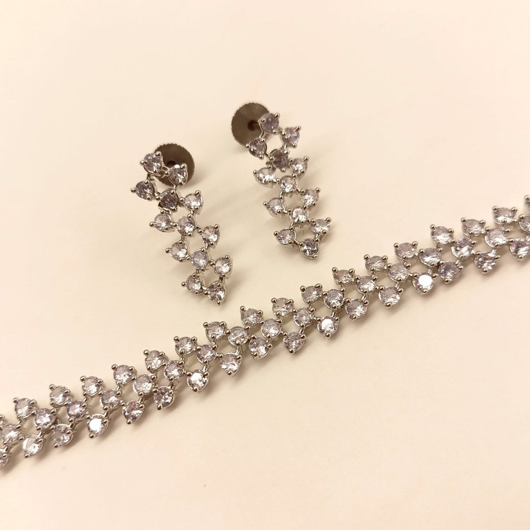 Tejaswini Silver Plated Semiprecious White Stone American Diamond set - House of Sarvati LLC