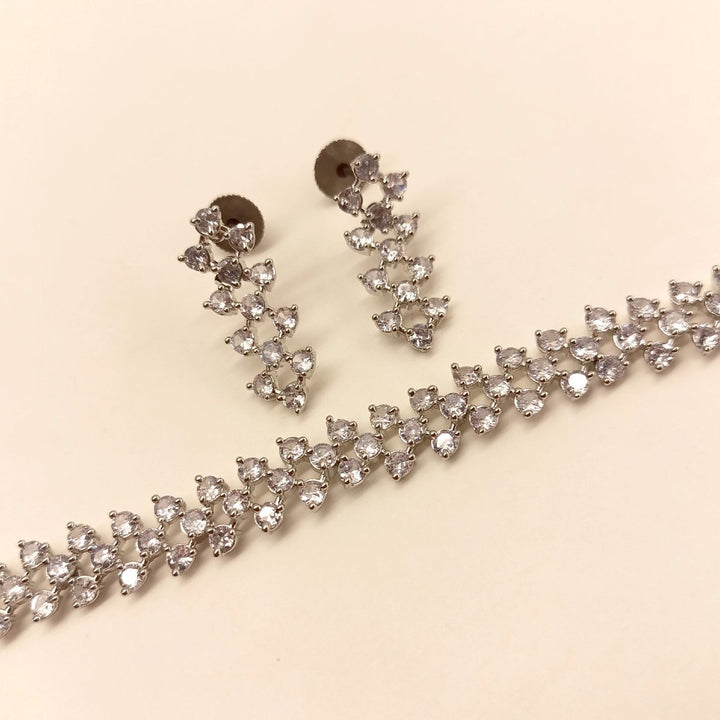 Tejaswini Silver Plated Semiprecious White Stone American Diamond set - House of Sarvati LLC