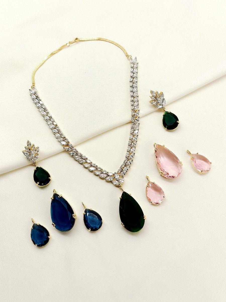 Tinsley Multi Colour American Diamond Necklace Set - House of Sarvati LLC