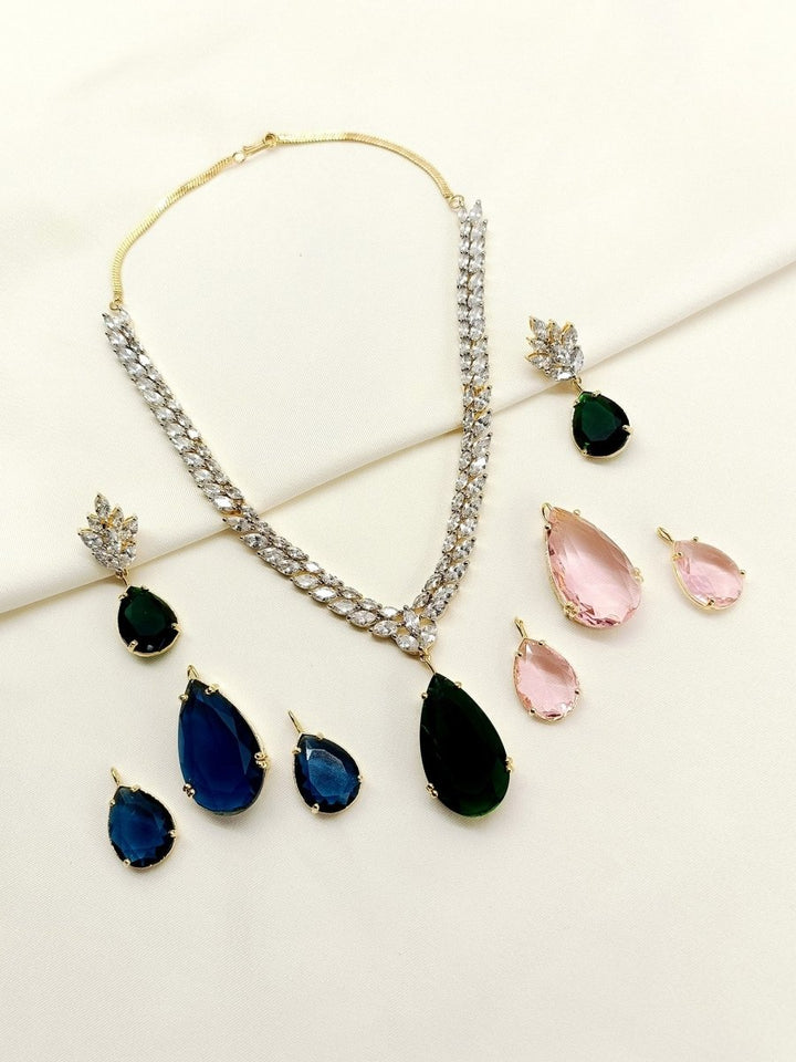 Tinsley Multi Colour American Diamond Necklace Set - House of Sarvati LLC