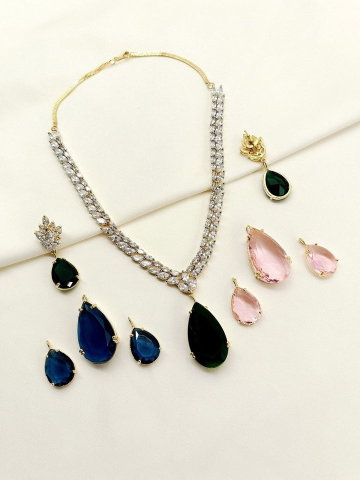 Tinsley Multi Colour American Diamond Necklace Set - House of Sarvati LLC