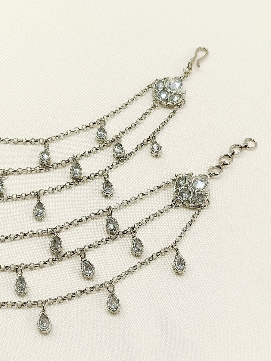 Tiya Silver Traditional Ear Chain - House of Sarvati LLC