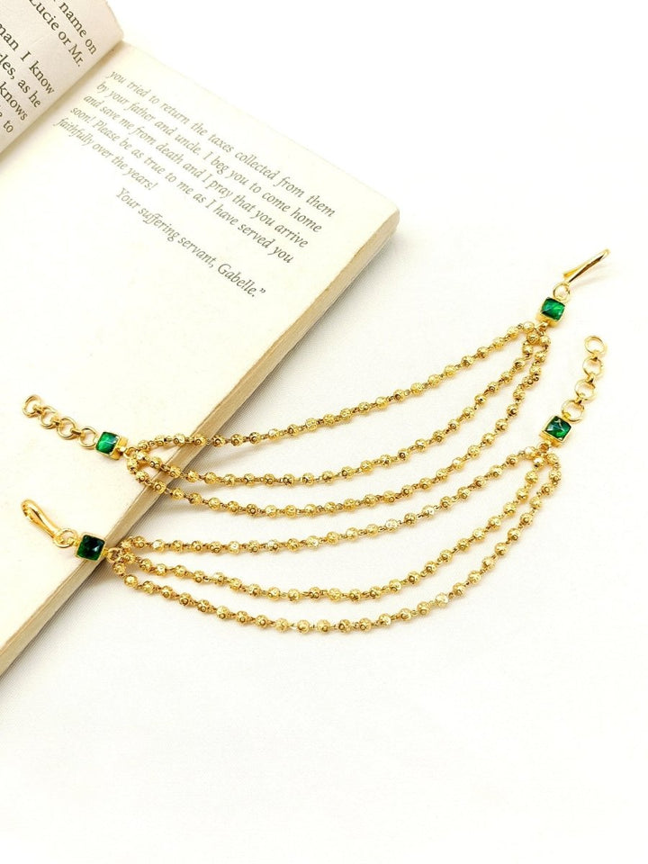 Triambika Green Traditional Ear Chain - House of Sarvati LLC