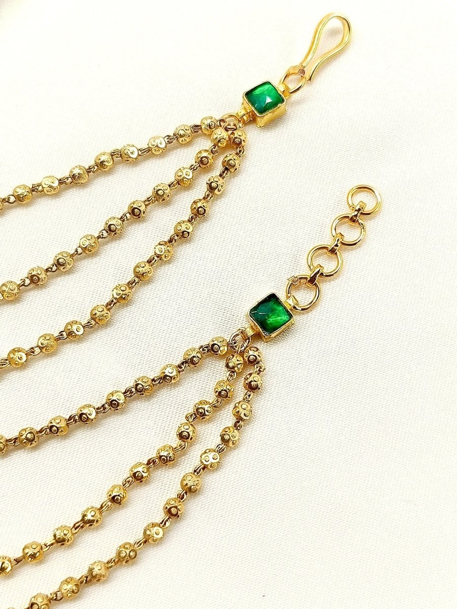 Triambika Green Traditional Ear Chain - House of Sarvati LLC