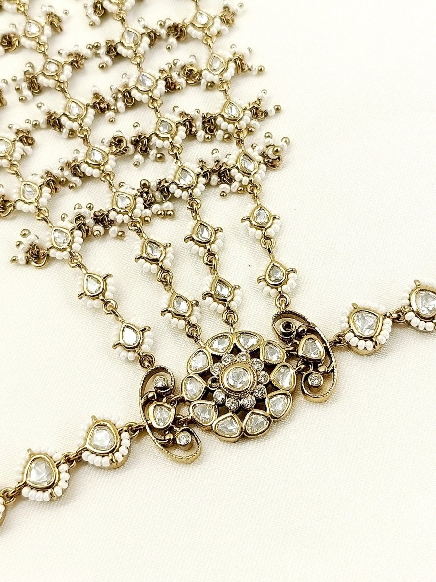 Trisha White Kundan Hathphool Set Of 2 - House of Sarvati LLC