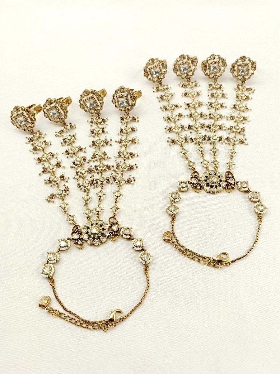 Trisha White Kundan Hathphool Set Of 2 - House of Sarvati LLC