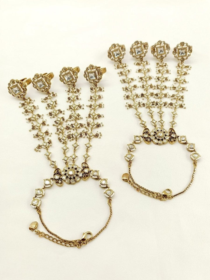 Trisha White Kundan Hathphool Set Of 2 - House of Sarvati LLC