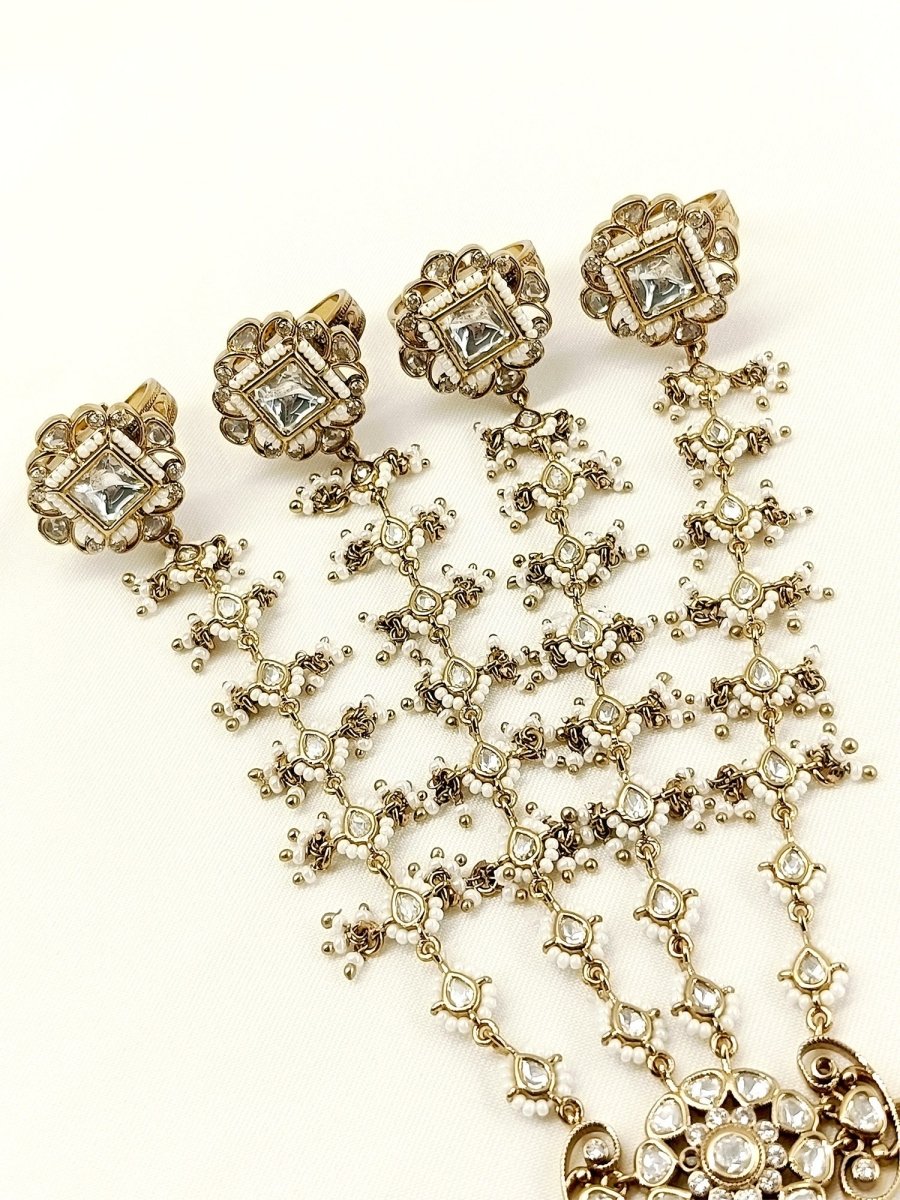 Trisha White Kundan Hathphool Set Of 2 - House of Sarvati LLC