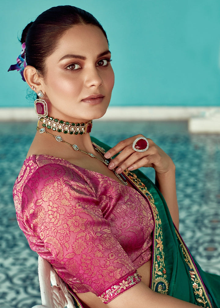 Turtle Green Tissue Silk Saree with Exquisite Embroidery - House of Sarvati LLC