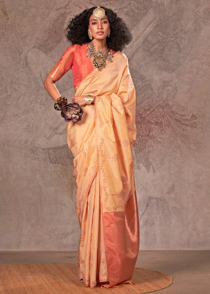 Two Tone Cream White Banarasi Silk Saree with Intricate Zari Weaving - House of Sarvati LLC