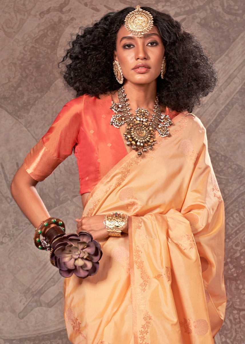 Two Tone Cream White Banarasi Silk Saree with Intricate Zari Weaving - House of Sarvati LLC