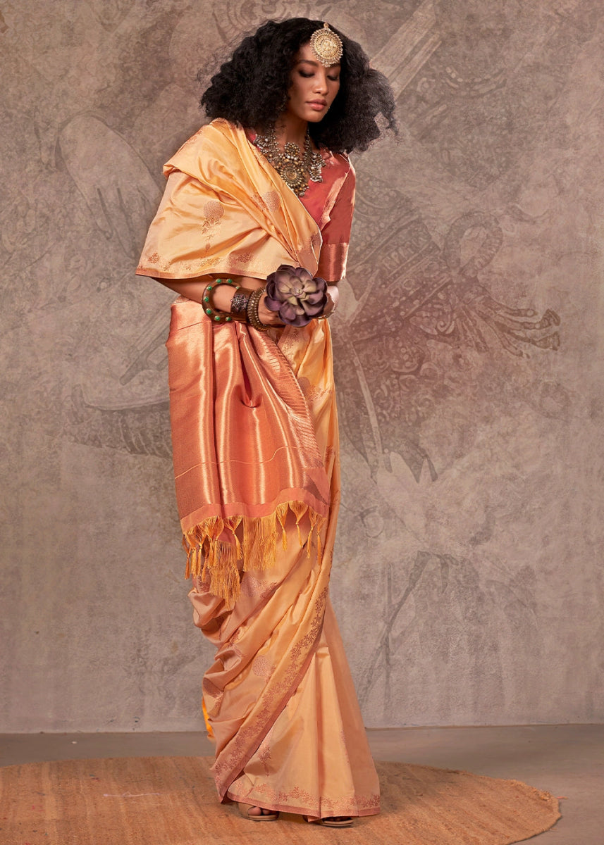 Two Tone Cream White Banarasi Silk Saree with Intricate Zari Weaving - House of Sarvati LLC