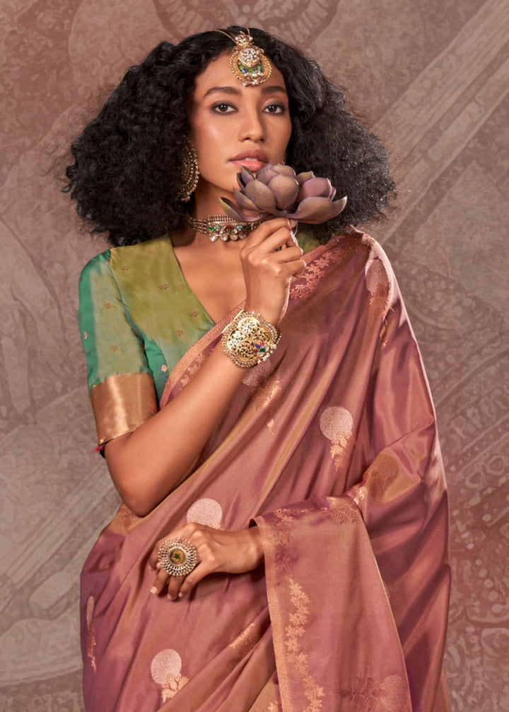 Two Tone Purple Banarasi Silk Saree with Intricate Zari Weaving - House of Sarvati LLC