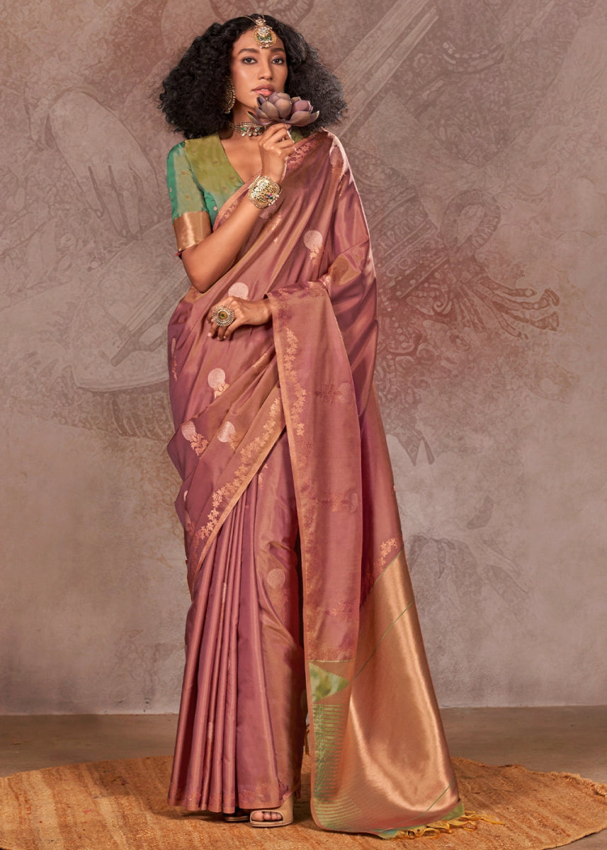 Two Tone Purple Banarasi Silk Saree with Intricate Zari Weaving - House of Sarvati LLC