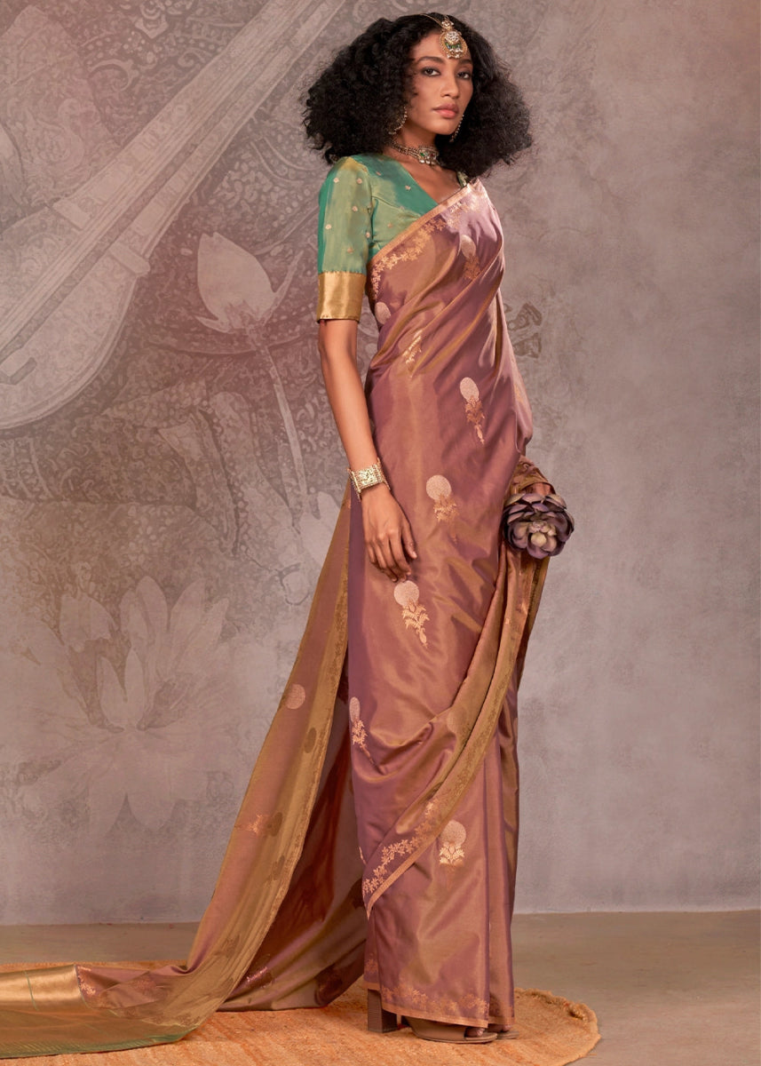 Two Tone Purple Banarasi Silk Saree with Intricate Zari Weaving - House of Sarvati LLC