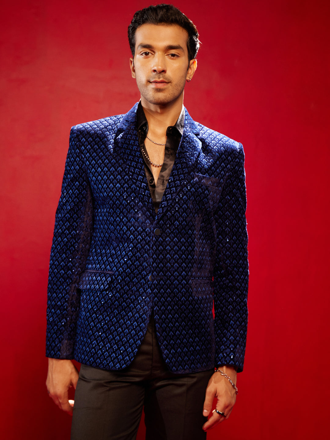 Men's Blue Velvet Schiffli Blazer
