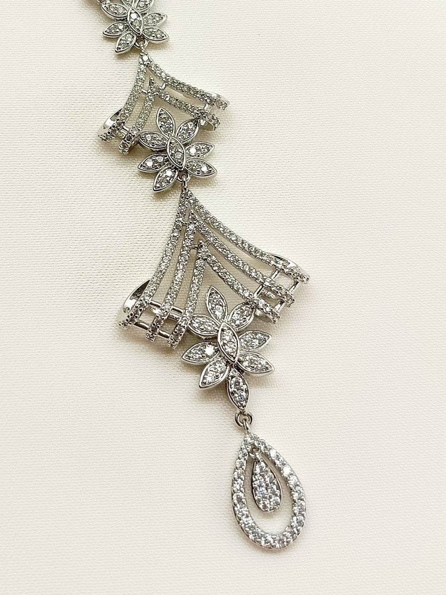 Urvi White American Diamond Maang Teeka - House of Sarvati LLC