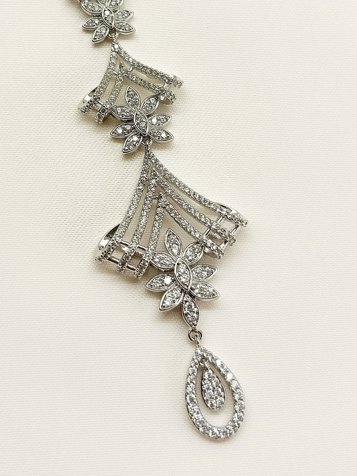 Urvi White American Diamond Maang Teeka - House of Sarvati LLC
