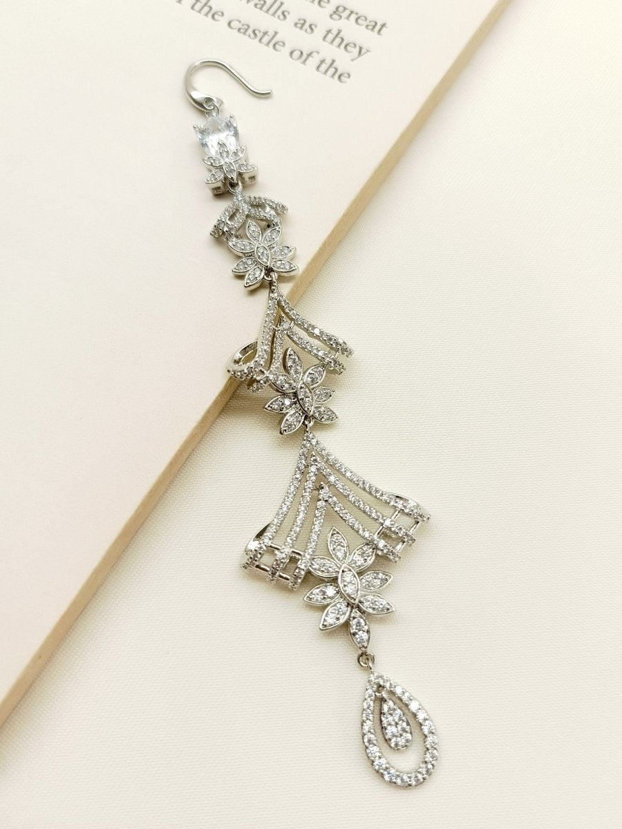Urvi White American Diamond Maang Teeka - House of Sarvati LLC