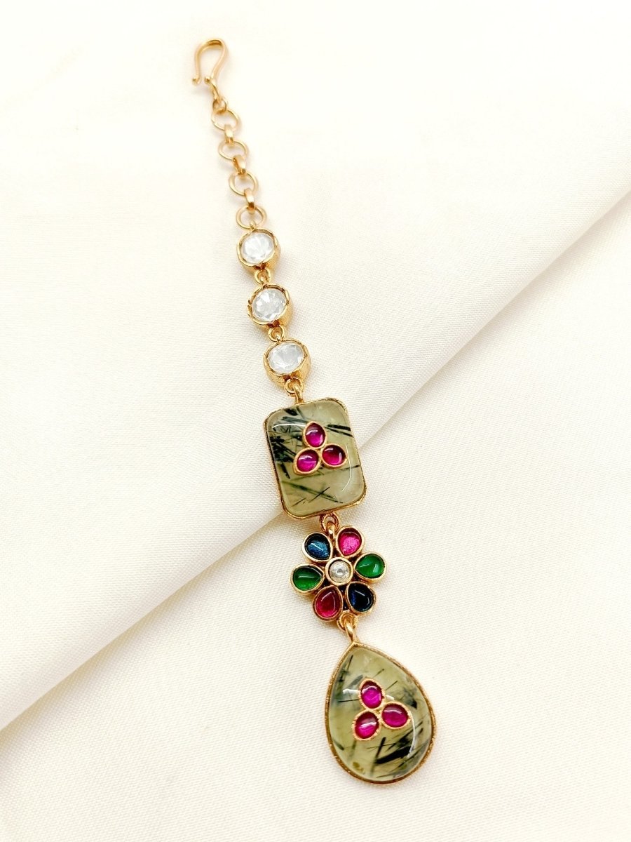 Vaani Mint Green Kundan Maangteeka - House of Sarvati LLC