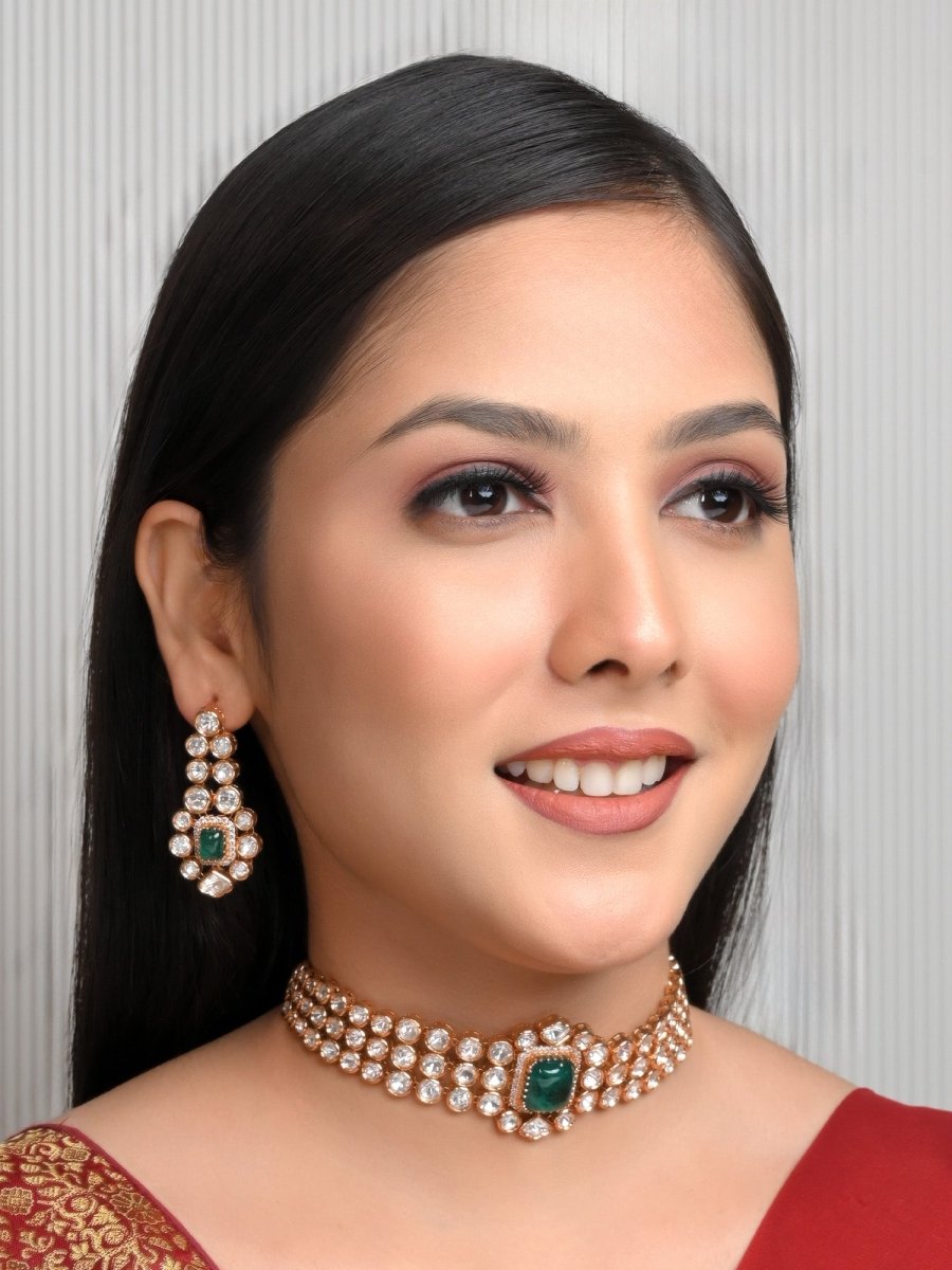 Valentina Green Kundan Choker Set - House of Sarvati LLC