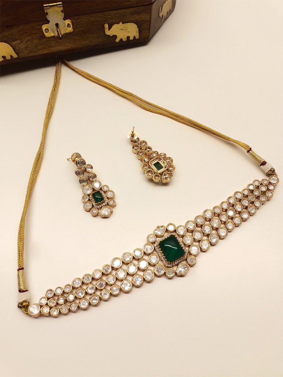 Valentina Green Kundan Choker Set - House of Sarvati LLC