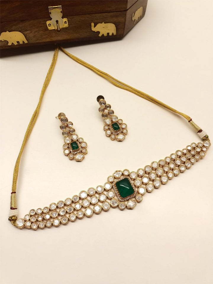 Valentina Green Kundan Choker Set - House of Sarvati LLC