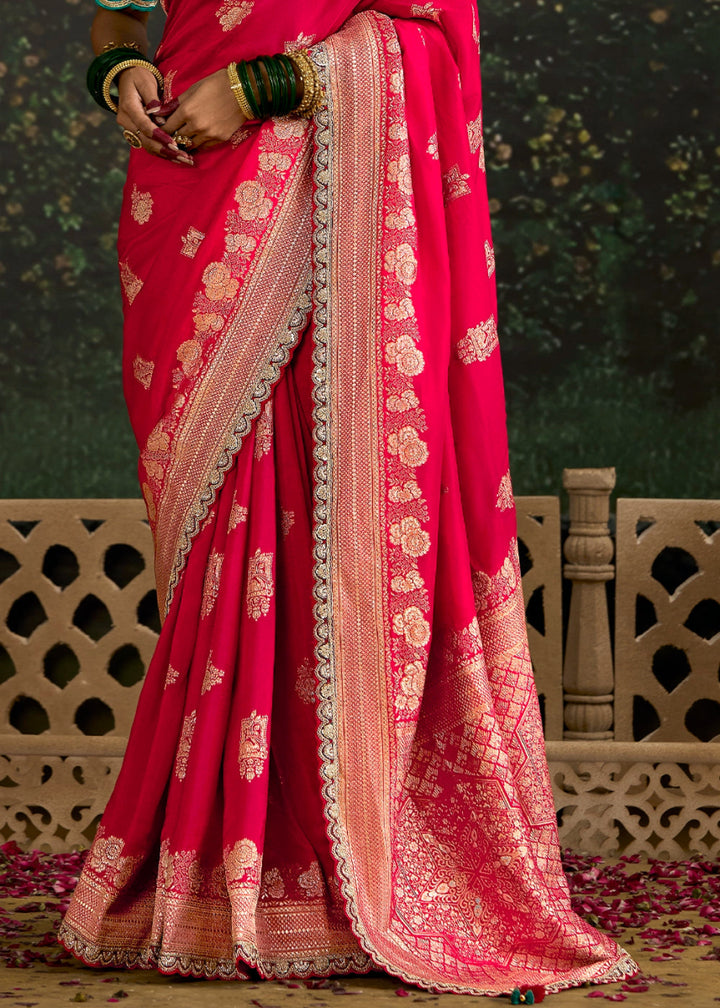 Valentine Red Zari Woven Dola Silk Saree with Embroidery Detailing - House of Sarvati LLC