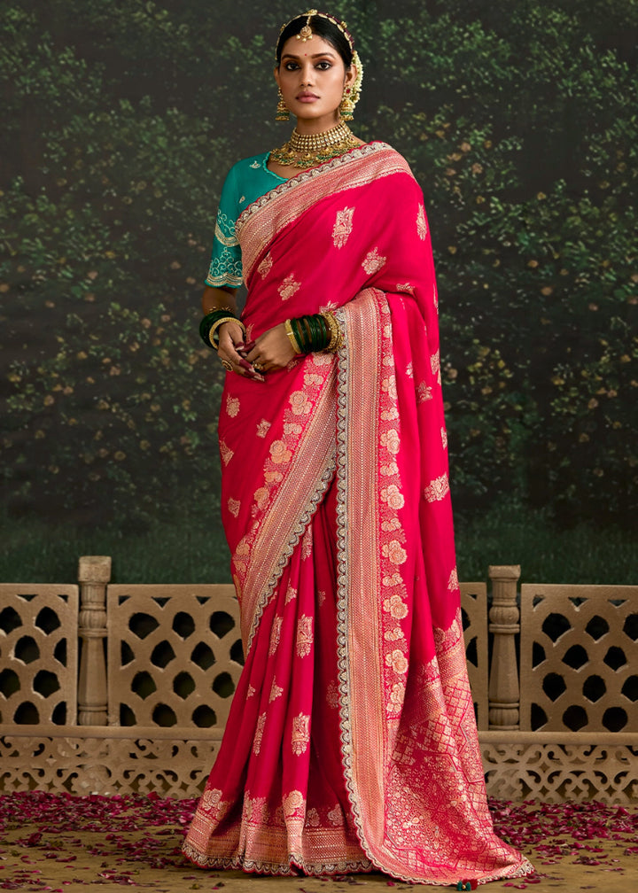Valentine Red Zari Woven Dola Silk Saree with Embroidery Detailing - House of Sarvati LLC