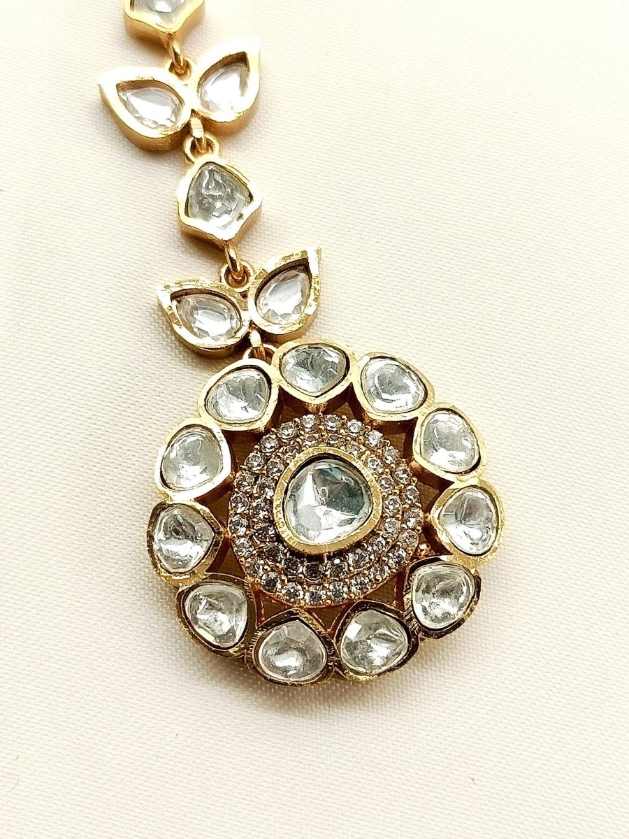 Vama White Gold Plated Kundan Teeka - House of Sarvati LLC