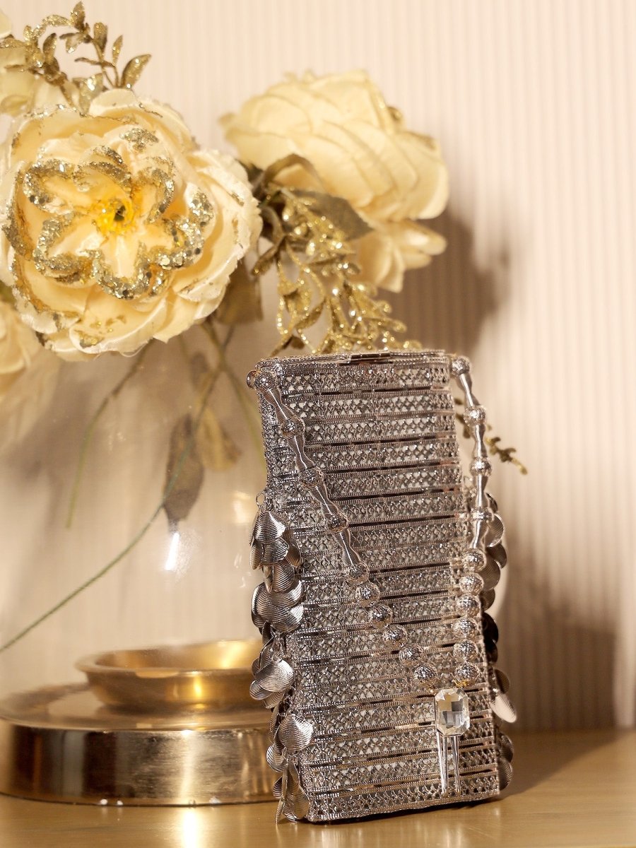 Vanika Silver Mobile Pouch - House of Sarvati LLC
