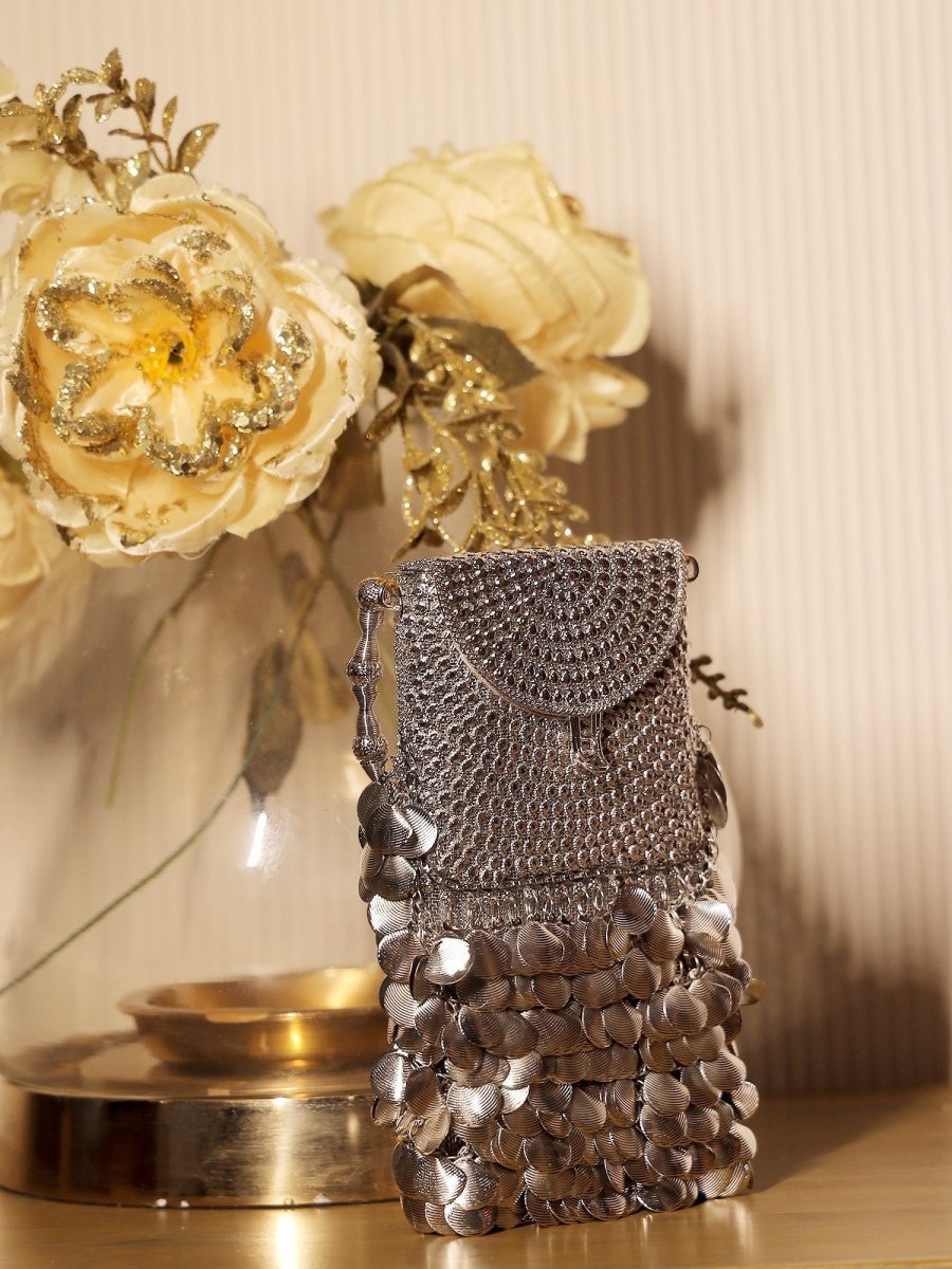 Vanika Silver Mobile Pouch - House of Sarvati LLC
