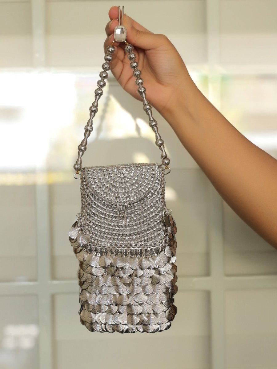 Vanika Silver Mobile Pouch - House of Sarvati LLC