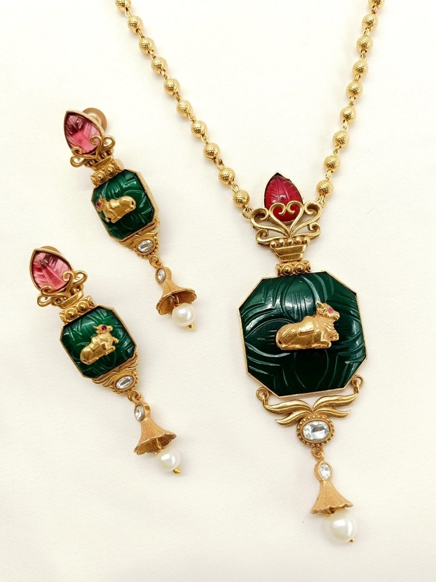 Varnika R & G Antique Pendant Set - House of Sarvati LLC