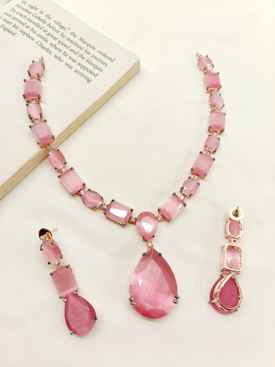 Vidya Pink Swarovski Stone Necklace Set - House of Sarvati LLC