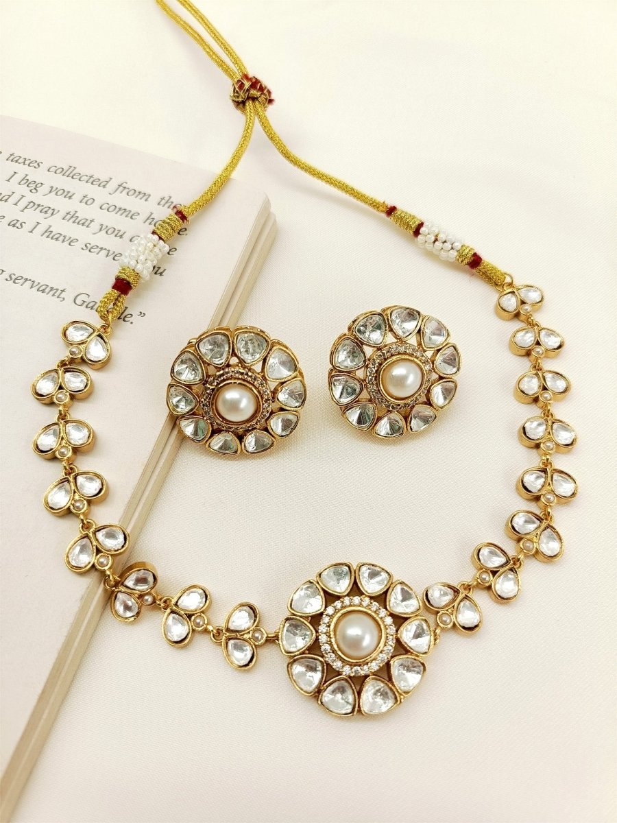 Vinamrta White Kundan Choker Set - House of Sarvati LLC