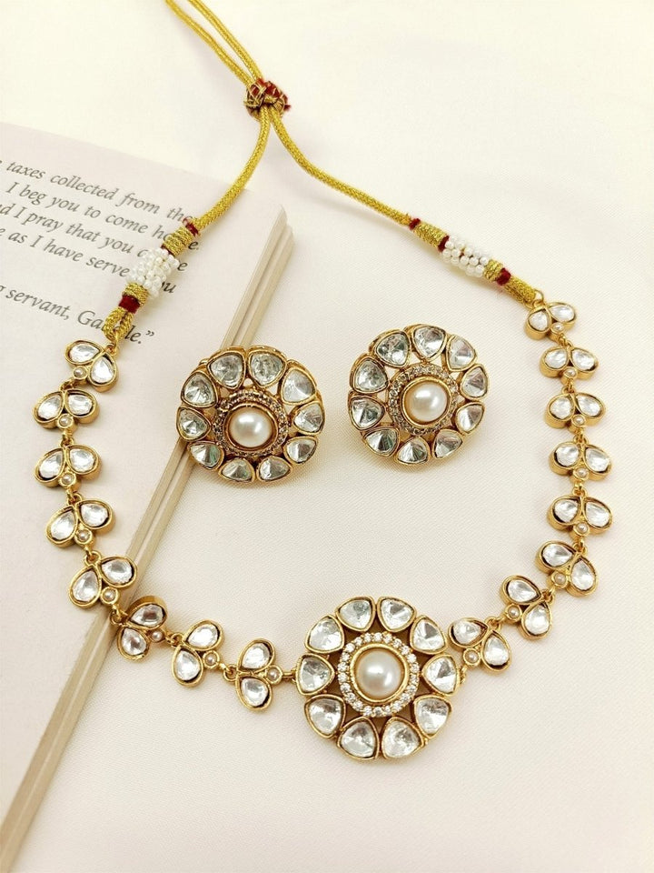 Vinamrta White Kundan Choker Set - House of Sarvati LLC