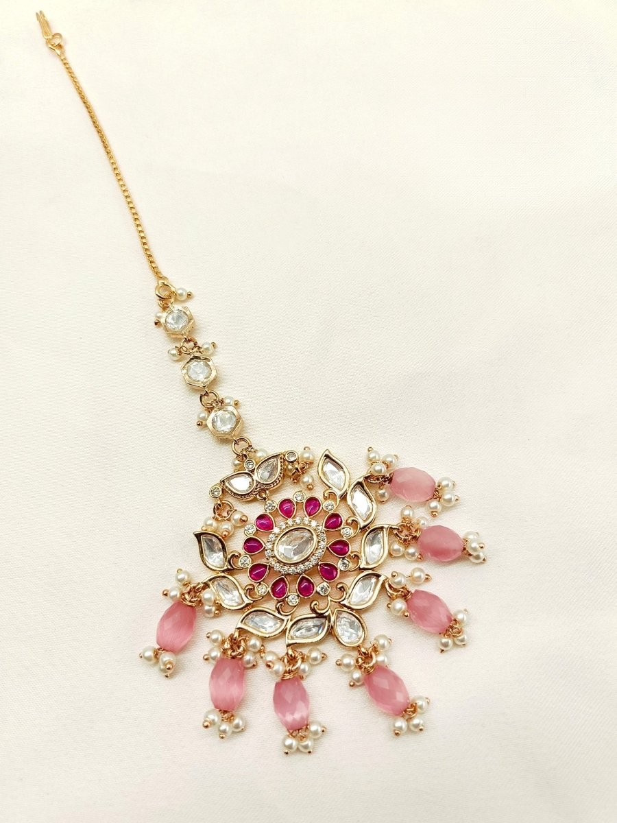Vinia Majenta Gold Plated Kundan Teeka - House of Sarvati LLC