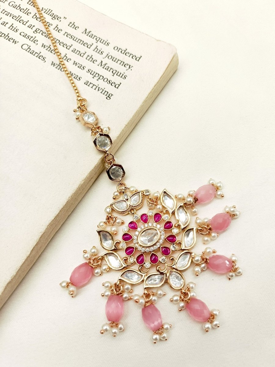 Vinia Majenta Gold Plated Kundan Teeka - House of Sarvati LLC