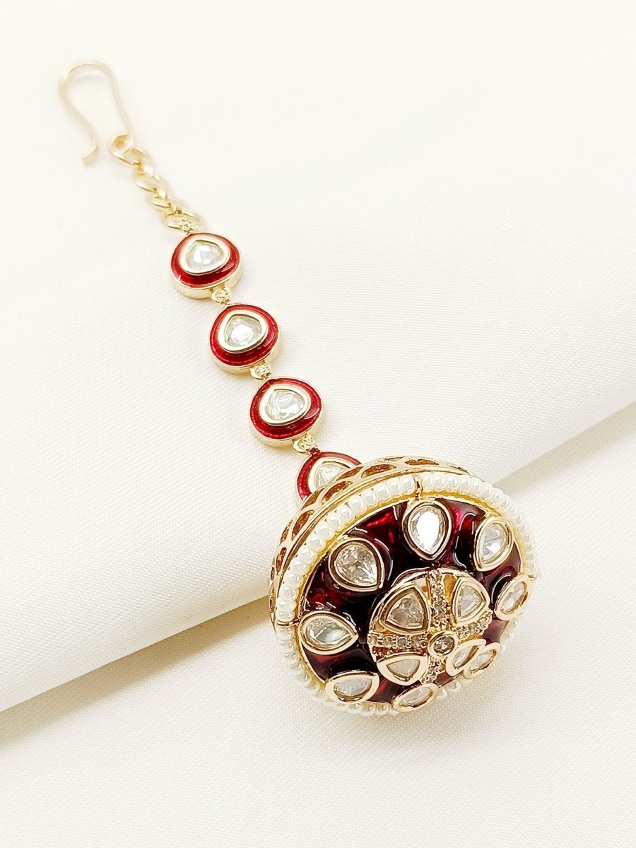 Vishakha Maroon Kundan Borla - House of Sarvati LLC