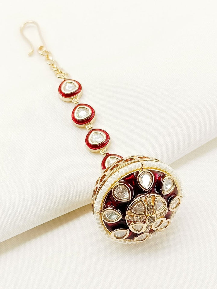 Vishakha Maroon Kundan Borla - House of Sarvati LLC