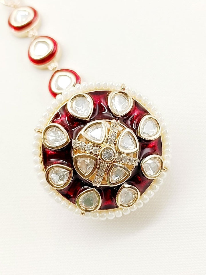 Vishakha Maroon Kundan Borla - House of Sarvati LLC