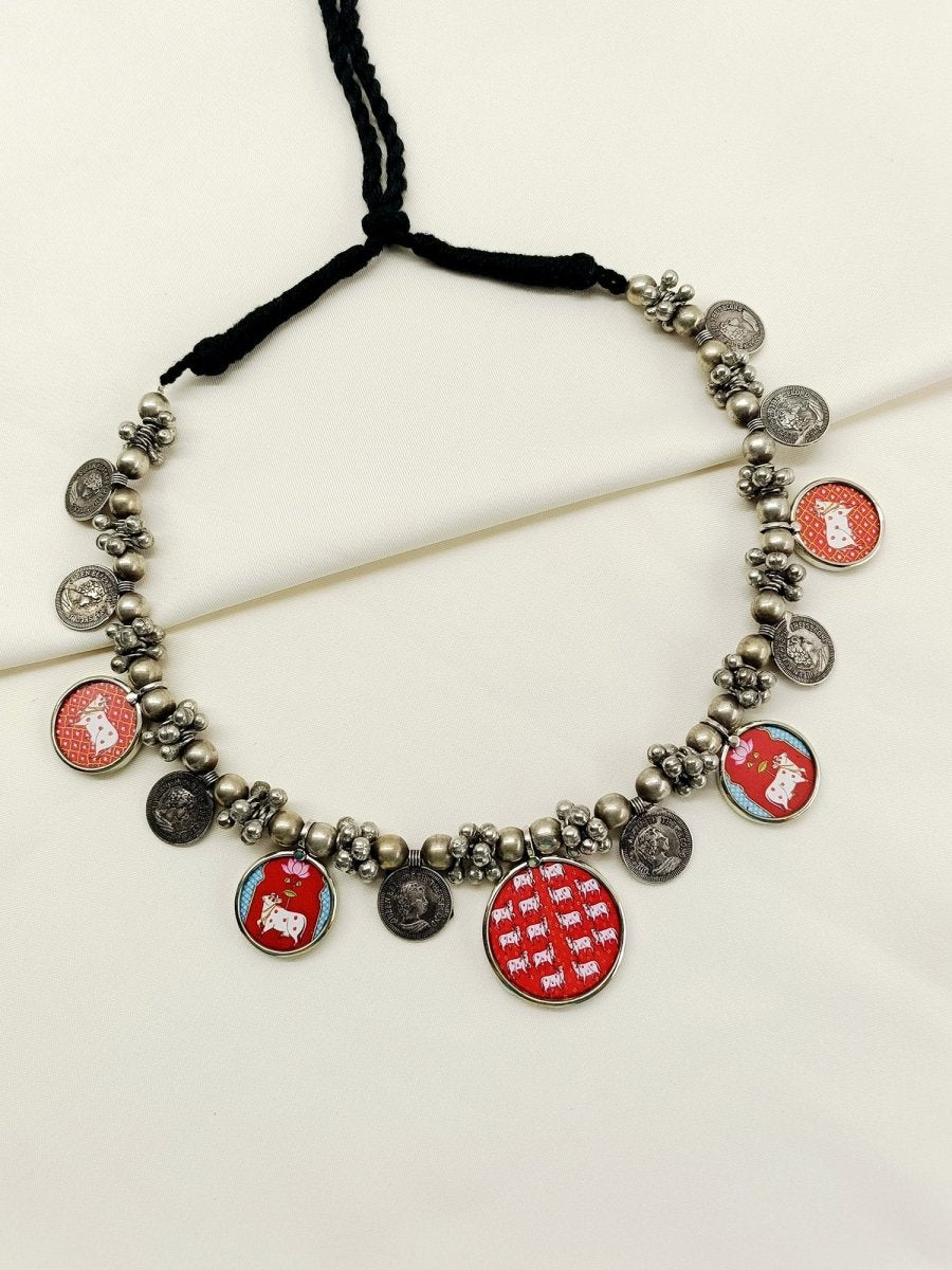 Vishali Multi Colour Oxidized Neckpiece - House of Sarvati LLC