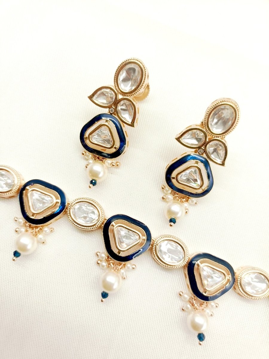 Vriddhi Navy Blue Kundan Necklace Set - House of Sarvati LLC