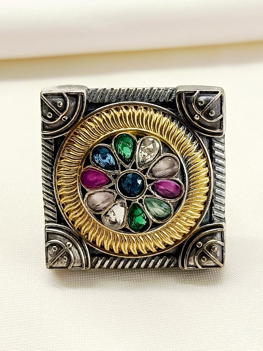 Vrinya Multi Colour Oxidized Finger Ring - House of Sarvati LLC