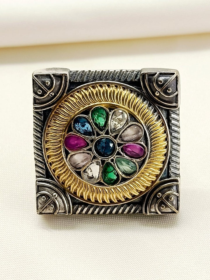 Vrinya Multi Colour Oxidized Finger Ring - House of Sarvati LLC