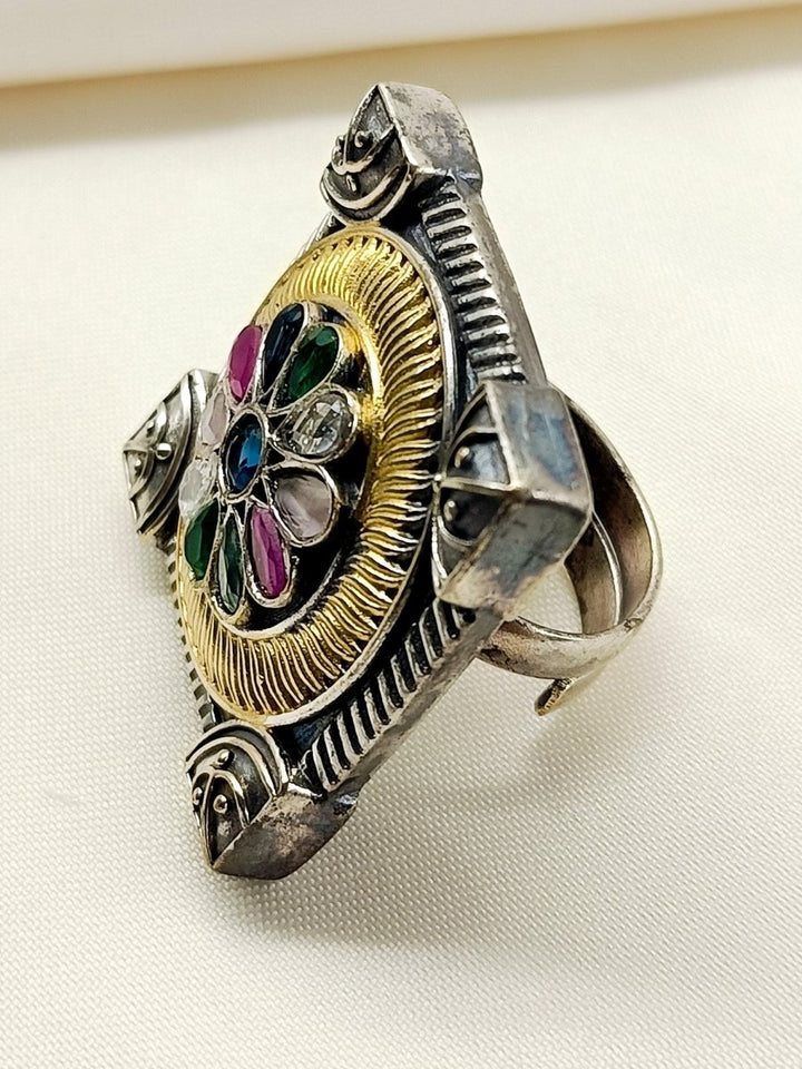 Vrinya Multi Colour Oxidized Finger Ring - House of Sarvati LLC
