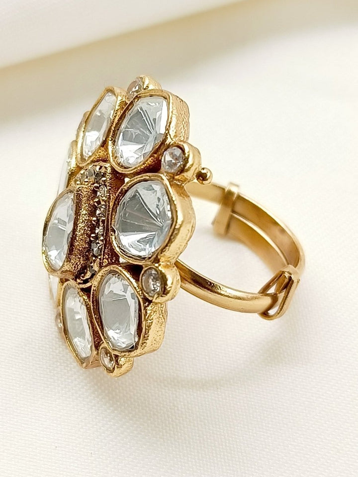 Vrishti White Kundan Finger Ring - House of Sarvati LLC