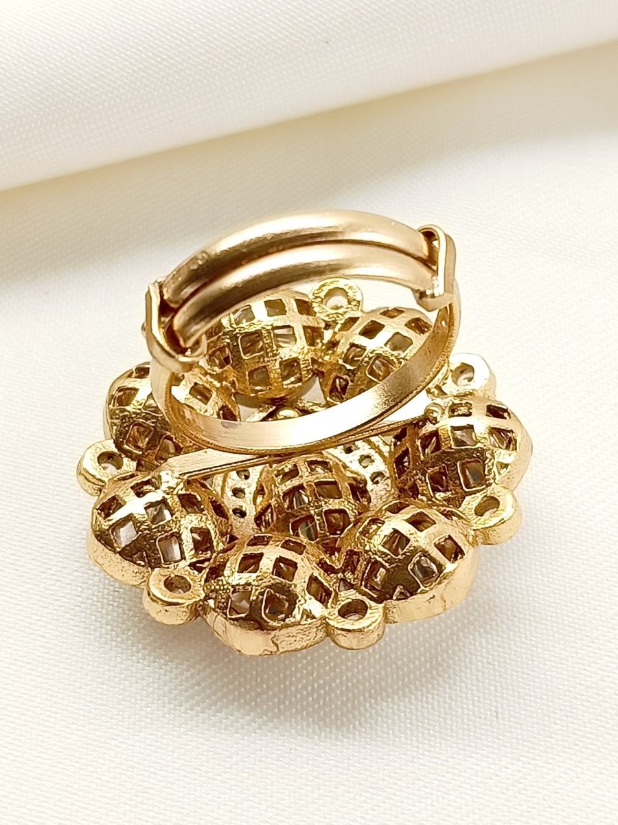 Vrishti White Kundan Finger Ring - House of Sarvati LLC