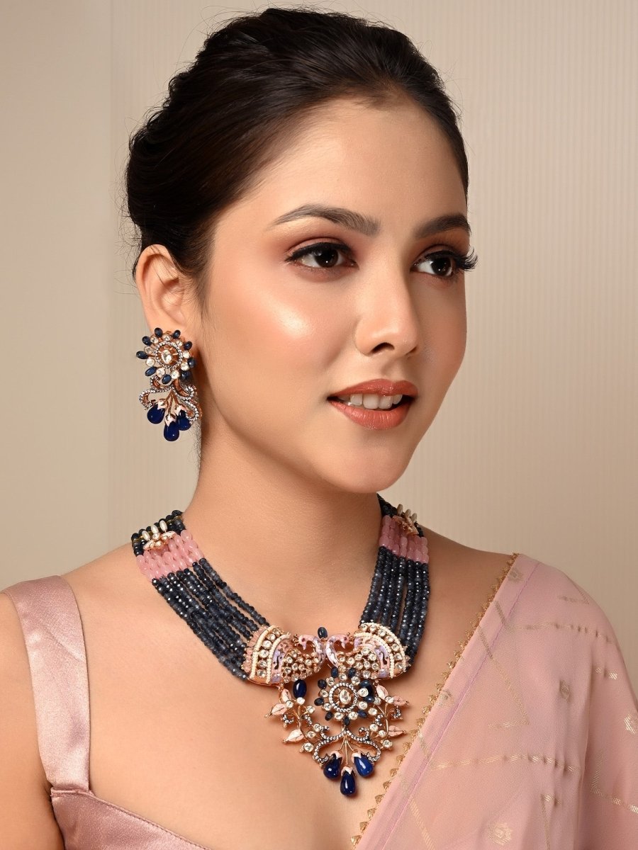 Vritee B & P Peacock Kundan Necklace Set - House of Sarvati LLC